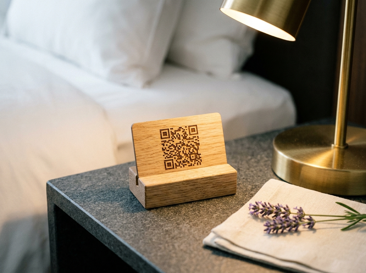 Başucu komodinde QR masa kartı